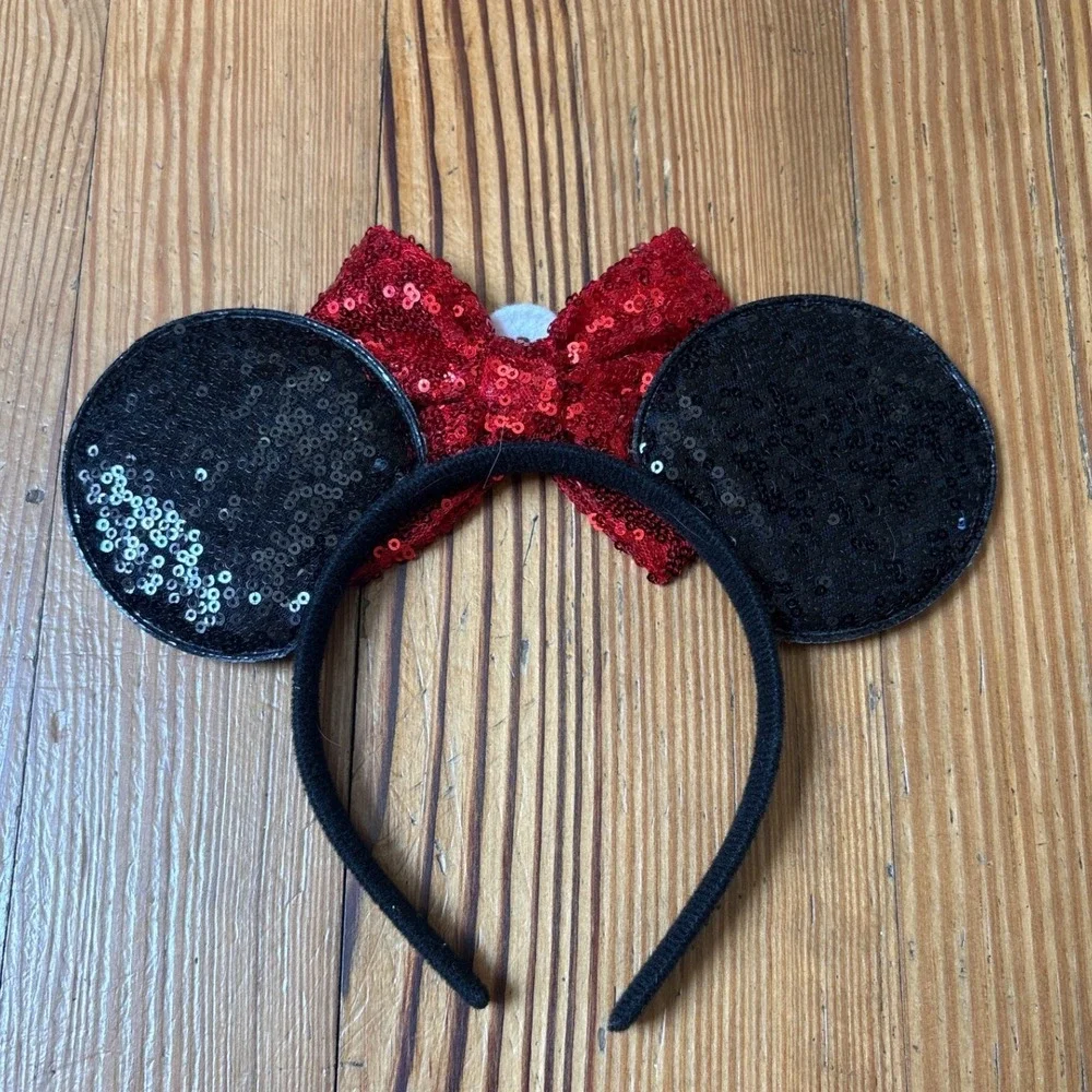 Disney‎ Minnie Mouse Headband Kids Red Black Sequin 2nd Birthday SIZE OS